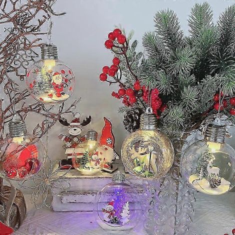 Boule transparente de 8 cm avec lumières, décoration de Noël à suspendre, boule de Noël pour fenêtre (1/2)