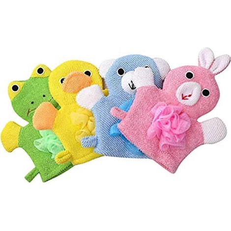 Lot de 4 gants de bain pour enfants, gants de toilette éponge, éponge de douche pour bébé, luffa animal pour le bain et la douche des enfants (1/5)