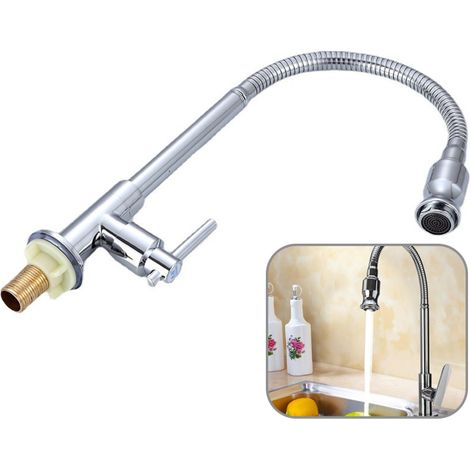 Rubinetto per lavabo singolo da bagno con collo flessibile e rubinetto per acqua fredda, girevole a 360° per cucina e bagno.