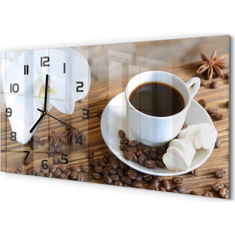 Horloge Murale Salle à Manger 60x30 cm Verre Trempé Design Contemporain Tasse de café (1/5)