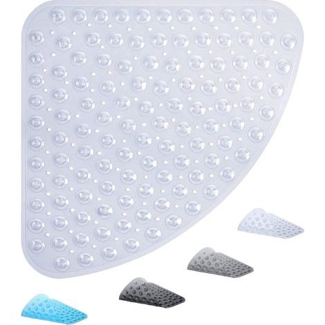 Tapis de Douche Antidérapant Quart de Cercle 54x54cm, Tapis de Bain d’Angle pour Cabine de Douche et Baignoire, avec Ventouses Solides et Trous de Drainage, Séchage Rapide et Lavable (1/5)