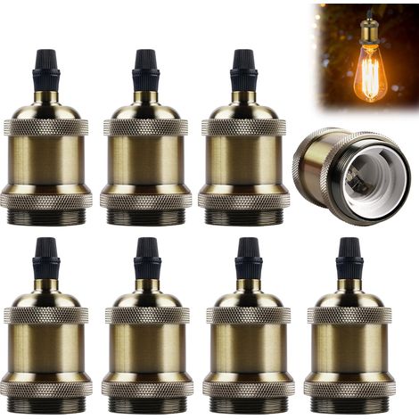 Douille E27 Vintage, 8 Pièces Douille Ampoule, Douille Ampoule en Aluminium, Laiton Socket pour Suspension Lampe Plafonds Bricolage (1/5)