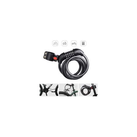 Litzee – Lucchetto per bicicletta con combinazione a 5 cifre – Cavo in acciaio da 116 cm x 12 mm – Staffa di montaggio sul telaio inclusa – Protegge biciclette, scooter e motociclette – Crezuo
