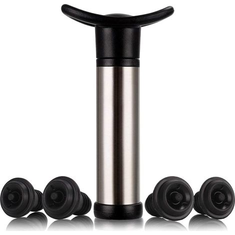 Bomba de vino Bomba de vacío de acero inoxidable Ahorrador de vino Utilizada para la conservación del vino, la bomba de vino se utiliza para eliminar el aire y sellar al vacío el vino, con 4 tapones (1/5)