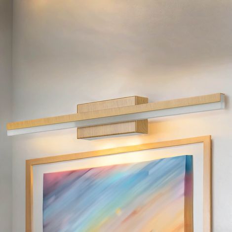 Lampe de miroir LED en acier inoxydable IP44, lumière blanche neutre 4000 K 820 lm, 50 cm de large, bois (pin) (1/5)