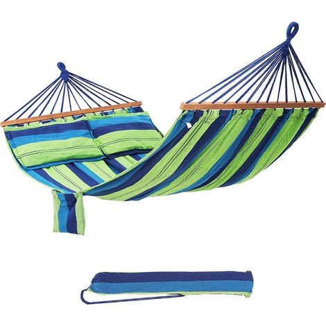 SONGMICS Amaca di Stoffa Portatile da Campeggio e Giardino, Telo con Barre Trasversali, 210 x 150 cm, Portata Max. 300 kg, Strisce Multicolore GDC22L