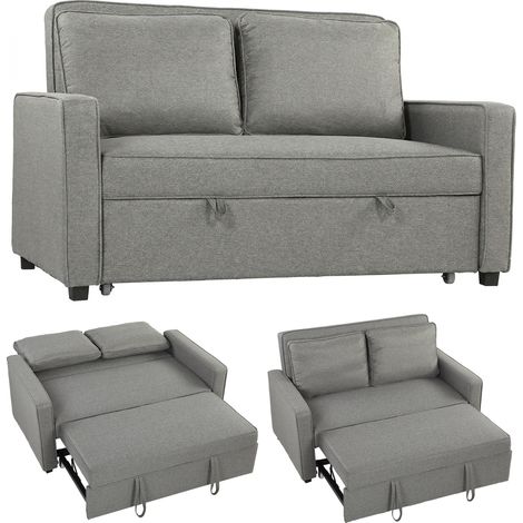 HOMCOM 2 Seater Sofa Bed Click Clack Pull Out Sofa Bed for Living Room Grey (1/5)