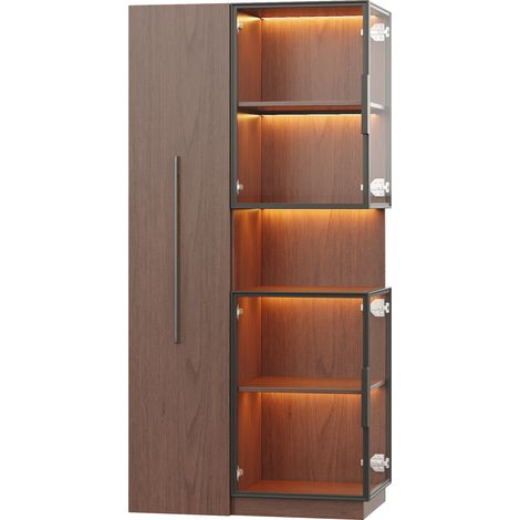 Vitrina de MDF y vidrio 70 x 38 x 160 cm con estantes extraíbles y LED, color nogal (1/5)