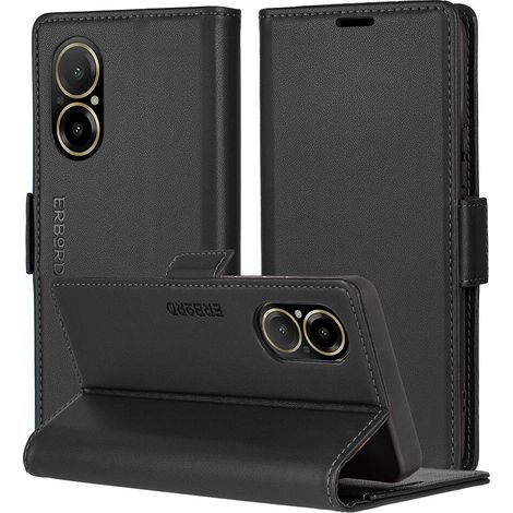 Funda para Realme C67 4G, color lichi brillante, tipo cartera, color negro. (1/5)