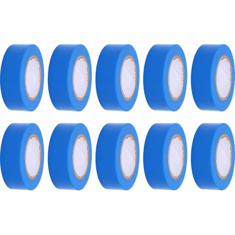 10 rouleaux de ruban électrique imperméable à l'eau en PVC pour usage intérieur et extérieur, isolé, ignifuge, 20 mm de largeur, 10 m de longueur, bleu (1/5)