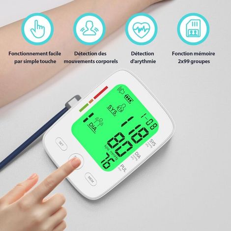 Misuratore di pressione sanguigna da braccio, misuratore di pressione sanguigna medicale con ampio schermo LCD a 3 colori, monitor digitale a cristalli liquidi, bracciale regolabile (22-42 cm), 2 set  (1/4)