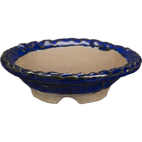 Vaso per bonsai Giapponese Morrisan rotondo in gres smaltato blu 11x11x3 cm - B01-21