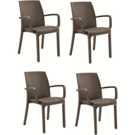 KIT 4 SEDIE SEDIA POLIPROPILENE BAR RISTORANTE INTERNO ESTERNO SIMIL RATTAN DFN MARRONE