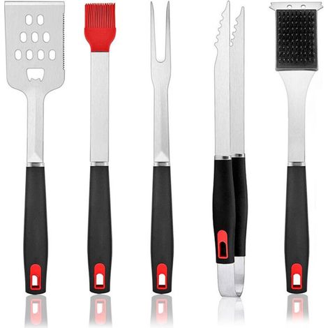Accessoires pour barbecue, ensemble de 5 ustensiles en acier inoxydable pour barbecue extérieur, robustes et lavables au lave-vaisselle, résistants à la chaleur (1/5)