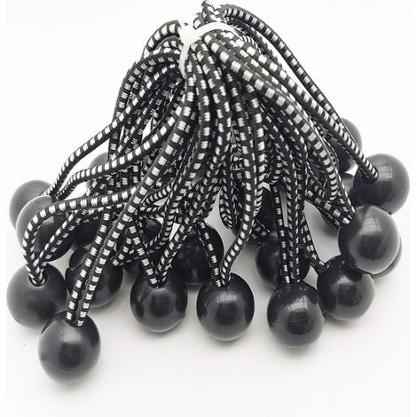 25 professionelle Gummi-Elastikspanner mit Kugel (schwarz 140 mm) für Zelte, Planen, Poster. Planenspanner, Gummiband, Planenstütze, Planengummi, Gummispanner.