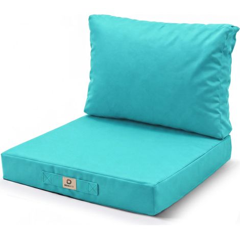 Ensemble Coussins Salon Jardin 60x70 Bleu Caraïbes - Déhoussable & Anti-UV (Assise + Dossier)