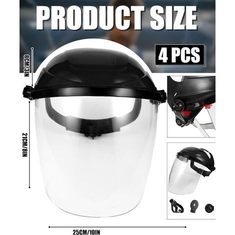 Lot de 4 visières de protection pour le meulage et la découpe, masque de protection intégrale résistant aux chocs pour le travail avec des produits chimiques et le travail du bois (noir) (1/3)