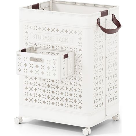 Pour Salle de Bain et Buanderie Gain de Place Bac de Rangement et Panier à Linge sur Roulettes Pliable avec Panier Suspendu (1/5)