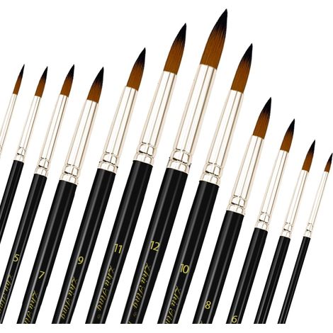 12 pinceaux acrylique pro nylon, formes rondes, pointues, langue de chat, ovales, lavage, usage artistique (1/5)