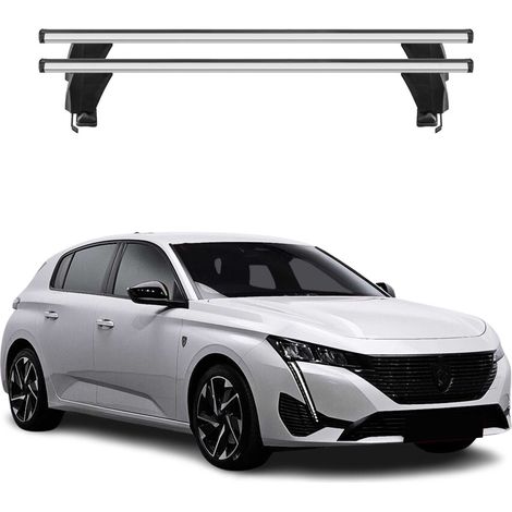 OMAC Barres de toit transversales en aluminium pour Peugeot 308 III 2021-2026 – Antivol – Rainure en T – Testées City Crash – Charge Max 50 kg Argent (1/4)