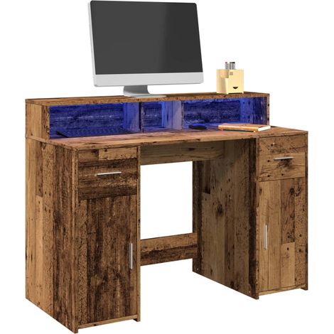 LED-Schreibtisch Altholz-Optik 120x55x91 cm Holzwerkstoff