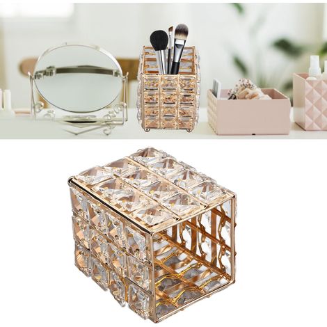 Caja de joyería decorativa de cristal en estilo dorado con espacio para guardar accesorios (8 cm). (1/5)