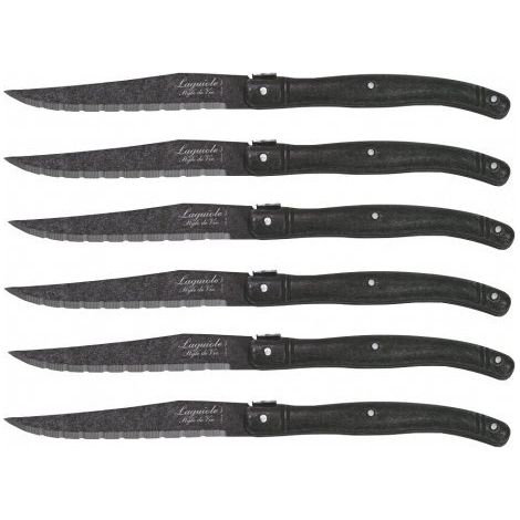 Laguiole Steakmesser, schwarz stonewashed, 6 Stück.