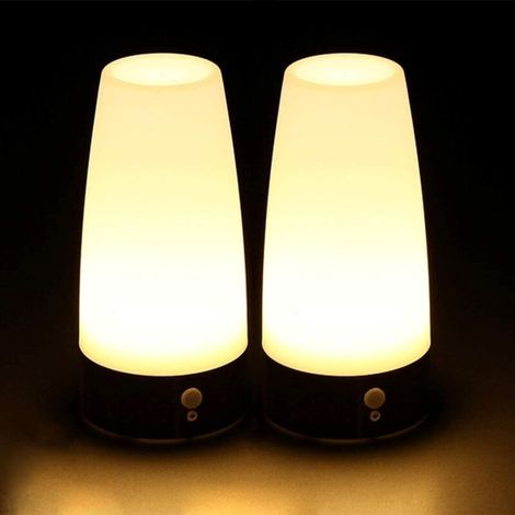 2er Set LED Bewegungsmelder Tischleuchte Nachtlicht LED-Tischlampe mit kabellosem PIR-Bewegungssensor verwenden 3x 1,5VAAA Batterie[Energieklasse A+] (Rund) (1/5)
