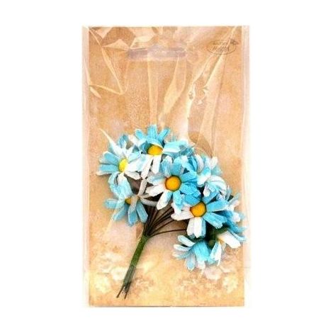 Marguerites en tissu bleues et blanches, 2 cm, lot de 12
