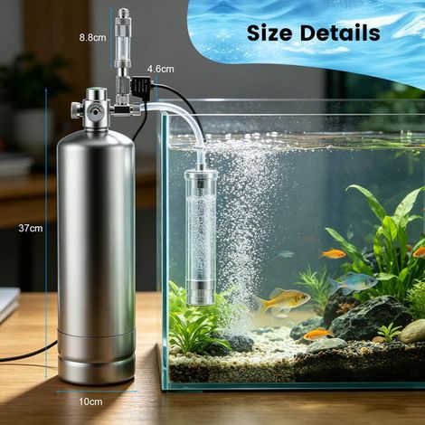 Kit de Système Générateur de CO2 pour Aquarium avec Électrovanne 12V et Compteur de Bulles Bouteille en Acier Inoxydable pour Plantes Aquatiques