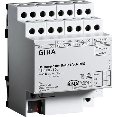 Gira Actuador calefacción Basic 6f KNX REG [211400], 2114 00