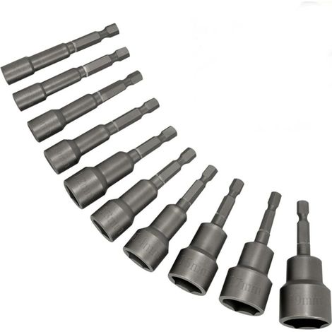 Coffret 10 douilles à queue Impact, Adaptateur Visseuse de Douille Hexagonale Magnétique Embout Aimanté 6/7/8/10/12/13/14/15/17/19mm, pour Perceuse Main électrique Perceuse Lithium (1/5)
