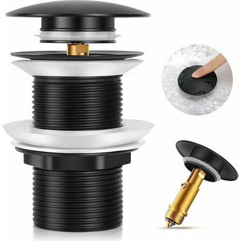 Desagüe emergente negro para lavabo sin rebosadero, desagüe emergente universal negro para lavabo, tapón de desagüe sin rebosadero, desagüe emergente automático para lavabo de encimera (1/5)