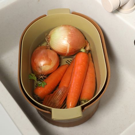 Doppellagiger Gemüsewaschkorb, nordischer Stil, Bonbonfarbe, große Größe, kastanienbraun, für Küche, Obst- und Gemüseabtropfkorb, neu