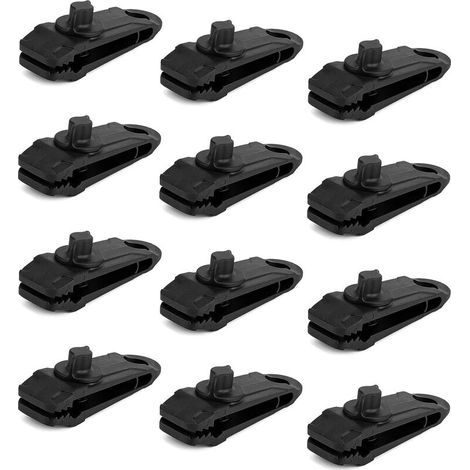 12-Piece Set of Locking Clips, Multifunctional Tarp Clips for Camping and Canopy Activities (Black) (1/5)