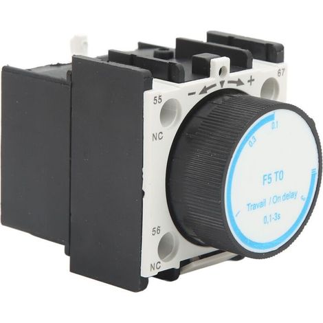 Bloque auxiliar de relé temporizador 1NO 1NC, impermeable y a prueba de fallos, ajustable de 0,1 s a 3 s en ABS. (1/5)