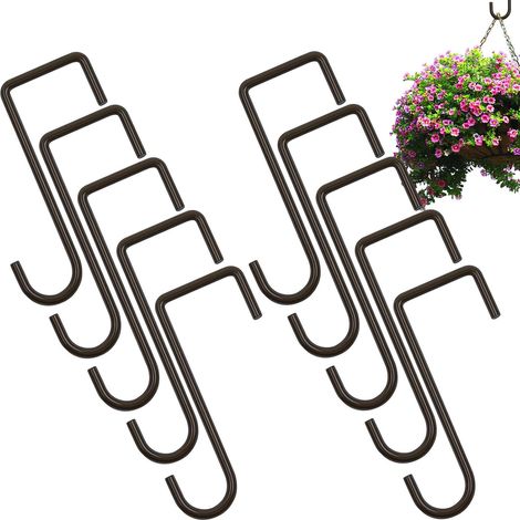Juego de 10 ganchos, aptos para vallas o patios, también perfectos para colgar plantas de interior y macetas (negros). (1/5)