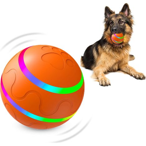 Palla interattiva per cani, resistente e con rotolamento automatico, dotata di luce LED, adatta a cani di piccola, media e grande taglia, ricaricabile tramite USB, colore arancione.
