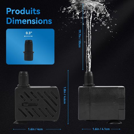 Mini Pompe à Eau Submersible 220V 3W Débit Réglable 220 L/h avec Cordon d'Alimentation et Ventouses pour Aquarium Fontaine Étang Hydroponie (1/4)