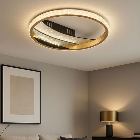 Deckenleuchte Deckenlampe Wohnzimmerlampe gold schwarz Kristalle rund CCT Tageslicht, Aluminium Kunststoffkristalle Metall, 1x LED 12W 870m warmweiß-kaltweiß, DxH 29,5x6 cm