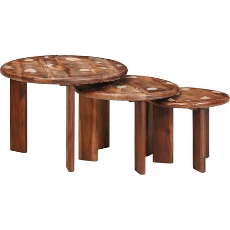 Nesting-Couchtische 3 pcs Mehrfarbig Massives Altholz