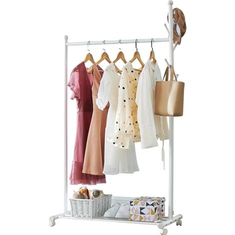 Porte-vêtements, Mobilité à 360°, Design Moderne, Blanc-a, 105cm de largeur (1/2)