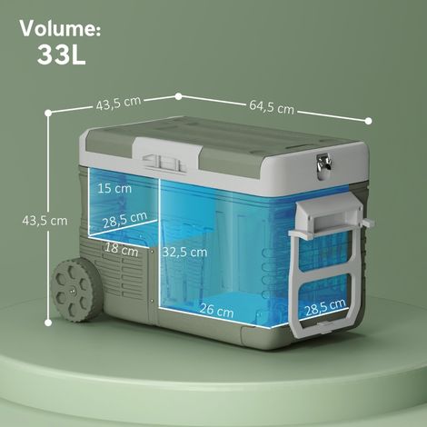 Glacière électrique 33L à compresseur, réfrigérateur portable silencieux avec LED, refroidissement et congélation, 12V/230V, pour auto, van, camping, bateau, vert (1/5)