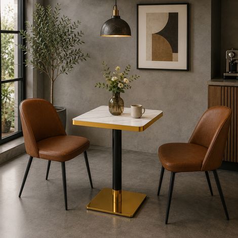 Mesa de comedor cuadrada 60 x 60 cm en MDF y metal, efecto mármol blanco DESVIAE (1/5)