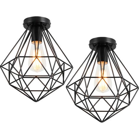 2PCS Plafonnier Antique En Diamant 26CM Luminaire Plafonnier Moderne Lampe De Plafond Vintage E27 Pour Loft, Bureau, Intérieur Noir (1/5)