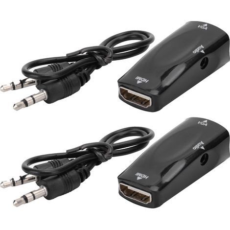 2 pièces Convertisseur Vidéo HDMI Femelle vers VGA Femelle avec Sortie Audio 3,5mm pour PC Portable Téléphone Mobile (1/5)