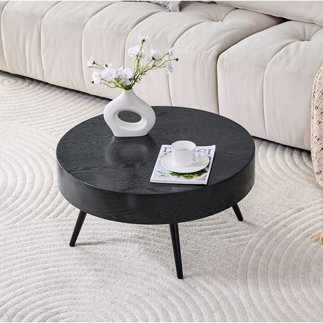 Mesa de centro redonda 70x70x35.5 cm negra en MDF y metal con patas ajustables (1/5)