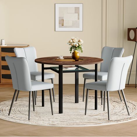 Conjunto de mesa de comedor redonda de 100 cm en madera, marrón, para 4, ahorra espacio – MEUBLIV (1/5)