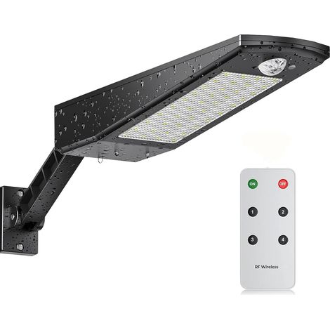 LED 4500mAh Lumière Solaire 900lm IP65 Lampe de Extérieure étanche avec support réglable et Télécommande blanche Noir (1/4)