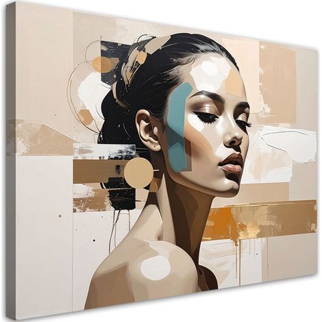 Quadro su tela, Ritratto di donna in una composizione geometrica. - 100x70 (1/2)